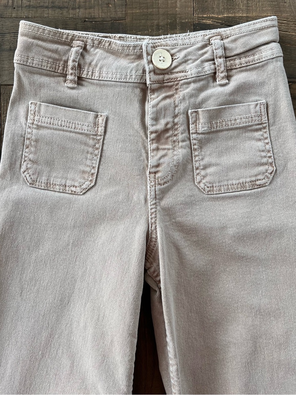 Zara Girls Wide-Leg Denim Jeans Pants Front Pockets in Light Tan Beige Sz 10